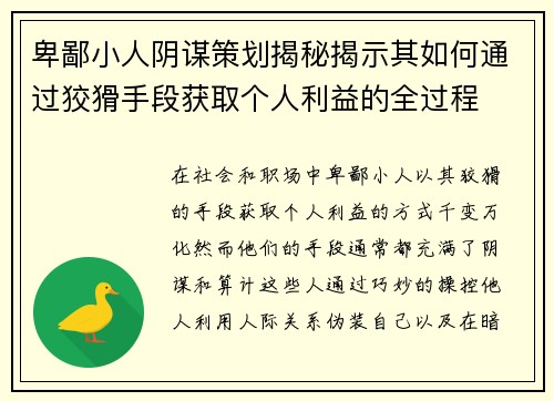 卑鄙小人阴谋策划揭秘揭示其如何通过狡猾手段获取个人利益的全过程